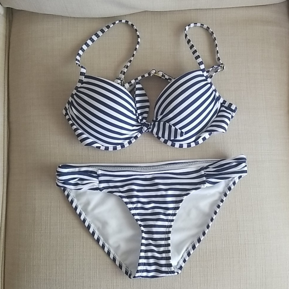 Xhiliration navy and white bikini